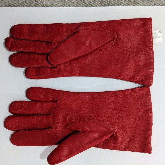 Genuine Leather Red Wool-lined Gloves - Picture 3 of 5